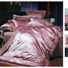 Постельное белье жаккард с гипюром Фамилье TJ-07 (Розовый), 2-х спальный