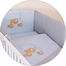 Постельное для новорожденных Ceba Baby Fishies (Blue-Grey), с вышивкой